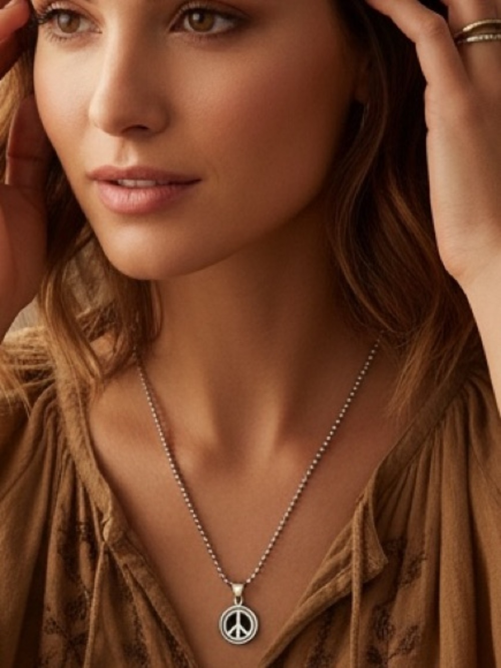 Peace Sign Necklace Silver Boho Hippie Jewelry Festival Pendant Charm, Retro 70s